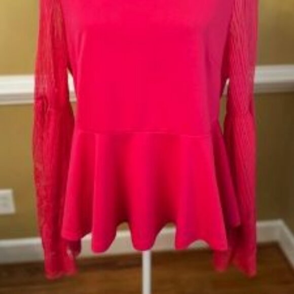 Hot Pink Top Lace Sleeves Top - Picture 2 of 6